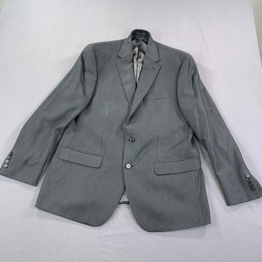 Lauren Ralph Lauren Sport Coat Men‎ 42R Gray Herringbone 2 Button Notch Stretch